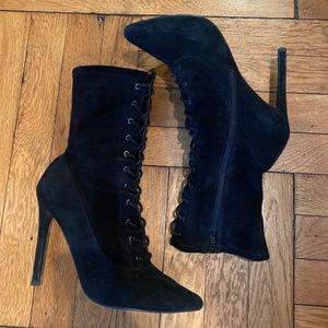 Steve Madden Black Suede Lace Up Booties